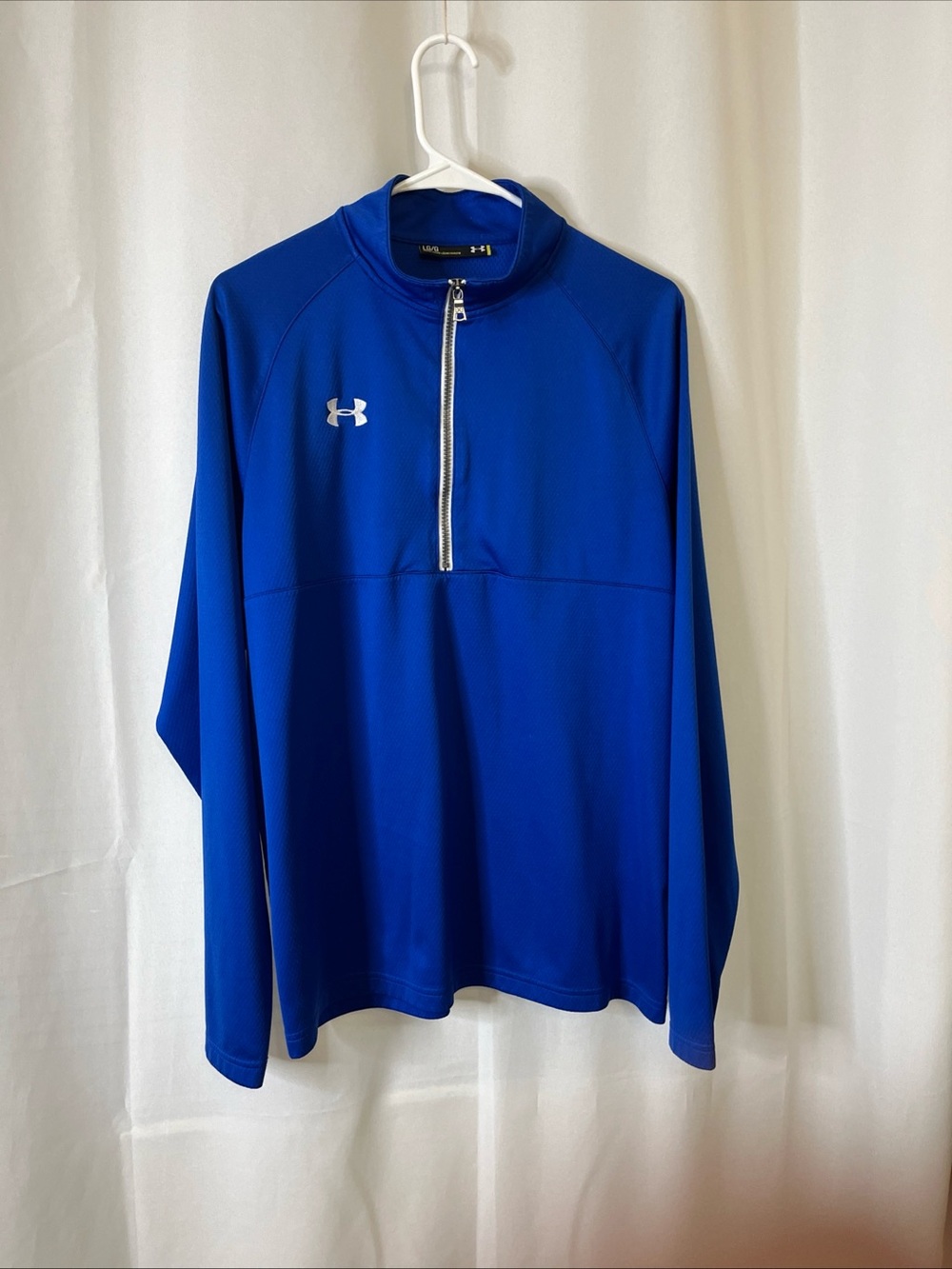 Under Armour Mens Pullover Shirt Large Blue Loose Fit 1/4 Zip Long Sleeve Gym